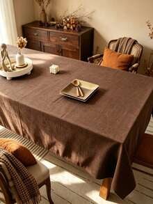 1pc Nordic Style Coffee Brown Rectangular Tablecloth - Linen Texture Fabric, Rectangular Design, Perfect For Kitchen/Dining Room Decor, Garden Tea Party, Family Gathering And Casual Outdoor Dining. Outdoor Movie Night, Indoor Dining Table Decor, Party Table Arrangement - Brown - View 7