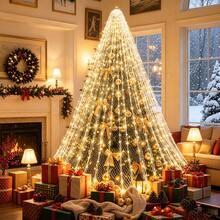 1pc 200LED Warm White Christmas Tree Waterfall Fairy String Lights, USB Powered, 8 Lighting Modes, IP66 Waterproof Hanging Lights, Suitable For Indoor Yard Tree Decoration, Christmas, Thanksgiving, Holiday Atmosphere Decoration - Christmas Waterfall Lights - View 5