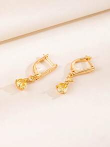 1 Pair Round Stone Dangle Element Earrings, Bright Dual-Tone Style, Daily Commute, Date, Gift, Women's Decorative Earring Accessories - Earrings - View 19