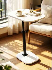 Adjustable Height Side Table, Modern Sofa & Bedside Table, Compact Laptop Snack Coffee Table, 2 Shapes & 2 Colours, 44.4–79.4 Cm - White - View 11