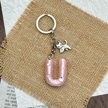 Cute 3D Bubble Letter Keychain, Bright Pink Y2K Preppy Style Initial Key Ring, Car Key Accessory And Personalized Bag Charm, Sweet Bright Pink Initial Key Ring, Cute Car Key And Bag Charm, Sweet Gift For Friends And Girls - Multicolor - View 11