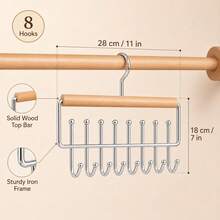 1/2pcs Multi-Function Solid Wood Storage Rack With 16 Rotatable Non-Slip Solid Wood Hooks, Pull-Out Closet Organizer, Suitable For Clothes, Hats, Underwear, Tank Tops, Belts And Ties, Space-Saving For Home And Dorm Wardrobe - View 4