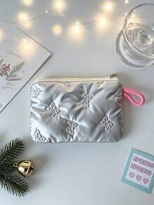 1PC Autumn/Winter Padded Wristlet Coin Purse, Cute Bow Knot Practical Handbag Makeup Bag, Fashionable Exquisite Coin & ID Storage Bag, Portable Toiletry Bag - Smooth Zipper, Halloween & Christmas Gift - Multicolor - View 11