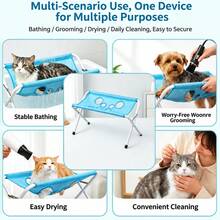 1pc Foldable Pet Bathing Hammock, 8-Hole Breathable Anti-Escape Restraint Bed, Multi-Function Pet Bathing Rack, Suitable For Cat And Dog Nail Trimming, Grooming And Bathing - Blue (60*40*31cm) - View 2