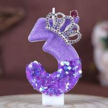 1pc Purple Number Birthday Candle W/ Rhinestone Crown, 0-9 Digits, Creative Cake Decor, W/ Anti-Drip Accessory, For Birthday Party, Wedding, Anniversary, Dessert Table, Cake Topper, Glam Party Supplies - View 13