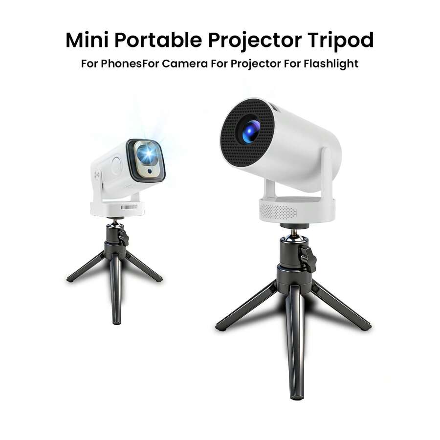 Soporte de trípode multifunción para mini proyector compatible con proyectores con rosca de 1/4 de pulgada, material ABS, portátil, compacto, soporte de proyección giratorio de 360°, ideal para uso al aire libre y cine en casa