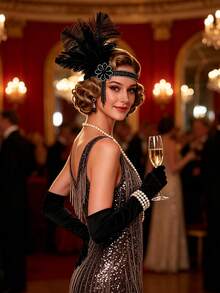 1pc 1920s Flapper Headpiece Feather Headband Accessory Roaring Headpieces Great Gatsby Headpiece - A - View 2