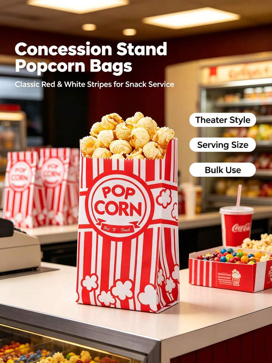 1/3/10/50pcs Popcorn Paper Bags, Popcorn Machine Dedicated Popcorn Bags, Suitable For Home Party/Dinner, Essential For Home Party Or Dinner, Halloween/Christmas Popcorn And Other Food Packaging Bags - Multicolor - View 1