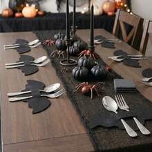 Halloween Black Spider Web Felt Cutlery Holder, Spiderweb Fork Spoon Storage Pouch, Halloween Party Dinner Table Decorations Home Holiday Tableware Decor - Multicolor - View 7