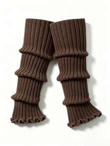 1 Pair Women's Ribbed Knit Slouchy Leg Warmers, Ruffle Hem Calf Covers, Y2K Party Festival Night Out Dance Fall Winter Outfit - Multicolor - View 7