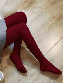 Women's Plus Size Burgundy High Waist Tight Leggings, Opaque Soft Slimming Pants, Hand Washable Elastic Long Pants, Suitable For Home Casual, Daily And Office Casual Wear - Burgundy - View 4