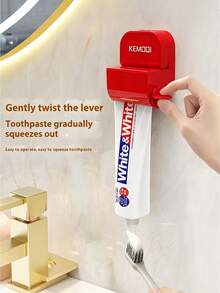 Manual Wall-Mounted Toothpaste Dispenser - With Large Mouth Cartoon Bow Decoration Suction Cup Toothpaste Squeezer, No Electricity Needed, Durable Plastic Red And White Cartoon Design, Bathroom Suction Cup Installation, Home Bathroom Slouchy Person Toothpaste Squeezer No Drilling Wall-Mounted, Fun Shape, Easy To Store - Multicolor - View 4