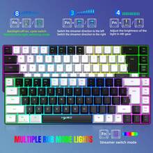 HXSJ New Thin Film Wired Game Keyboard USB-C Key Cable Separation 68 Key RGB Backlight Suitable For Home Games, Office, Black And White The Keyboard Is Wired Only - View 3