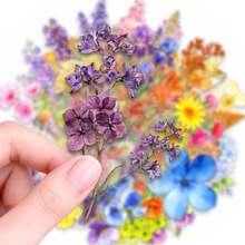 50pcs Fresh Watercolor Floral & Grass Doodle PET Stickers, Suitable For Decorating Journals, Phone Cases, Notebooks, Tablets, Skateboards, Guitars, Party Packaging, Water Bottles And Luggage - Multicolor - View 2