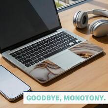 3pcs White & Gold Marble Pattern Laptop Stickers, Removable No-Residue PVC Decals, Waterproof Scratch-Resistant Laptop Protective Film, Includes 1 Screen Back Sticker + 2 Touchpad Side Stickers - View 3