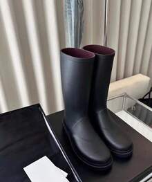 Women's Smooth Long-Shaft Boots, Simple Design, Non-Slip Outsole, Comfortable Block Heel, Straight Shaft, Black - Black - View 9