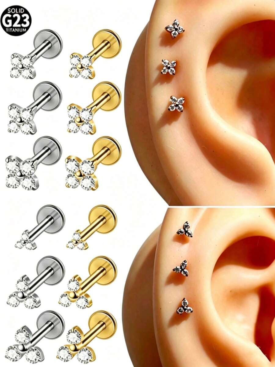 قطعة واحدة من أقراط لابريه مثلثية من زركونيا CZ وتيتانيوم G23، مقاس 16G، ملولبة داخليًا، لثقب الأذن في منطقة الكونك والهيليكس، مجوهرات ثقب الجسم - كما هو موضح في الصورة - مشاهدة 1