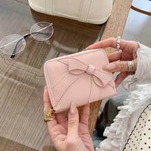 Y2 Japanese & Korean Sweet Style Bow Zipper Mini Wallet, Women's Cute PU Leather Multi-Slot Card Holder Coin Purse - Multicolor - View 2