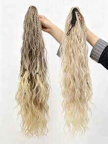 26 Inch Synthetic Water Wave Claw Clip Ponytail Hair Extension, Gold Heat-Resistant Fiber, Fluffy Messy Braided Style, Women's Hair Piece - Multicolor - View 7