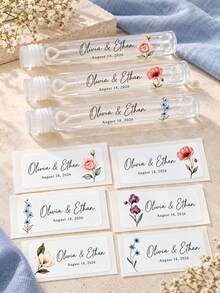 20/40/70pcs Personalized Customized Wedding Bubble Wand Stickers, Custom Floral Labels, Wedding Guest Favors, Bridal Shower Party Supplies - Multicolor - View 2
