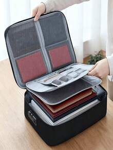 3-Layer Combination Lock Document Organizer, Portable File Case With Handle, Large Capacity Card Holder Passport Organizer, Oxford Cloth Travel Storage Bag, Home Essentials Storage Box For School Supplies, Back To School, Travel Accessories - Multicolor - View 13