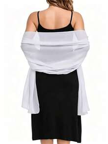 1pc Chiffon Shawl Scarf Wrap, Suitable For Brides, Weddings, Evening Gowns And Special Occasions - White - View 3