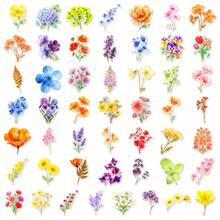 50pcs Fresh Watercolor Floral & Grass Doodle PET Stickers, Suitable For Decorating Journals, Phone Cases, Notebooks, Tablets, Skateboards, Guitars, Party Packaging, Water Bottles And Luggage - Multicolor - View 9