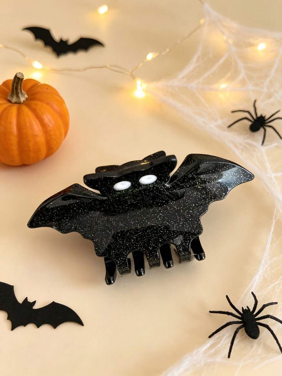 1pc Creative Ghost & Dice Hair Clip, Black Marble Pattern Acrylic Claw Clip, Women's Halloween Style Personalized Hair Accessory - Multicolor - View 1