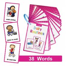 Lachilly 38 Daily Routine Habit Flashcards, Children's Daily Activity English Vocabulary Flashcards, Preschool Visual Schedule Learning Cards, Home Learning Routine Behavior Teaching Aids, Toddler Daily Action Word Cards, English Enlightenment Flashcards - Multicolor - View 2