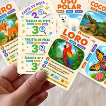 36Pcs Spanish Animal Game Flash Cards, Colorful Cartoon Wildlife Educational Cards, Spanish Language Learning Animal Flashcards For Kids, Preschool Teaching, Homeschool, Family Party Game - Multicolor - View 3