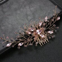 Green Bridal Updo Hair Accessory Handmade Vintage Wedding Hair Comb With Rhinestones - Pink - View 6