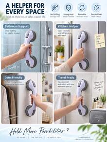 1PC Bathroom Grab Bar Anti-Slip Suction Cup Handle For Bathtub, Glass Door, Window, Children, Elderly, Modern Minimalist - Multicolor - View 4