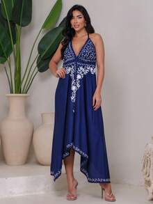 Vestido Bordado ponta indiano - Azul - Visão 4