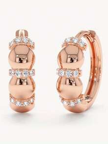 Gmzalx Bông tai vòng đồng tinh xảo, khảm đá Cubic Zirconia tổng hợp, thiết kế hạt tròn tối giản, phụ kiện phong cách đơn giản, quà tặng thanh lịch cho nữ - Hoa hồng vàng - Xem 1