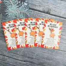 5pcs/10pcs Autumn Maple Leaf Thanksgiving Theme Keychain, Comes With "Be Yourself" Encouragement Support Leaf Greeting Card, Thanksgiving Gift, Autumn Party Favor, Colleague Appreciation Blessing Support Gift, Daily Backpack Accessory - Multicolor - View 5