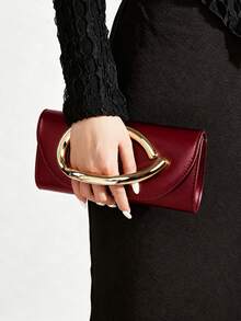 REMANLAND Vintage Solid Color Clutch, Versatile Mini Wallet, Fashion Handbag, Suitable For Weddings, Parties, Evenings, Dinners And Other Occasions - Burgundy - View 8
