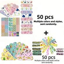 50/100pcs Ultra Breathable Cute Cartoon Bandages - Suitable For All Ages Cute Wound Protection Patches - Multiple Patterns And Packaging Colors Randomly Shipped, Can Be Put In First Aid Kit - Multicolor - View 12