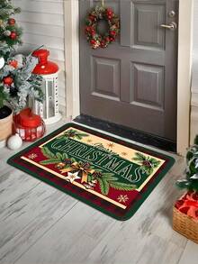 1pc Christmas Pine Cone Bow Bell Pattern Welcome Doormat, Soft Comfortable Thick Fabric With Good Foot Feel, Easy To Clean And Washable, Foldable Easy Care Carpet Mat, Suitable For Indoor Doormat, Small Carpet, Rug, Mat, Outdoor Doormat, Kitchen Carpet, Home Decor, Front Door Mat, Area Rug, Outdoor Mat, Christmas Home Decor Carpet, Christmas Holiday Gift - Multicolor - View 1