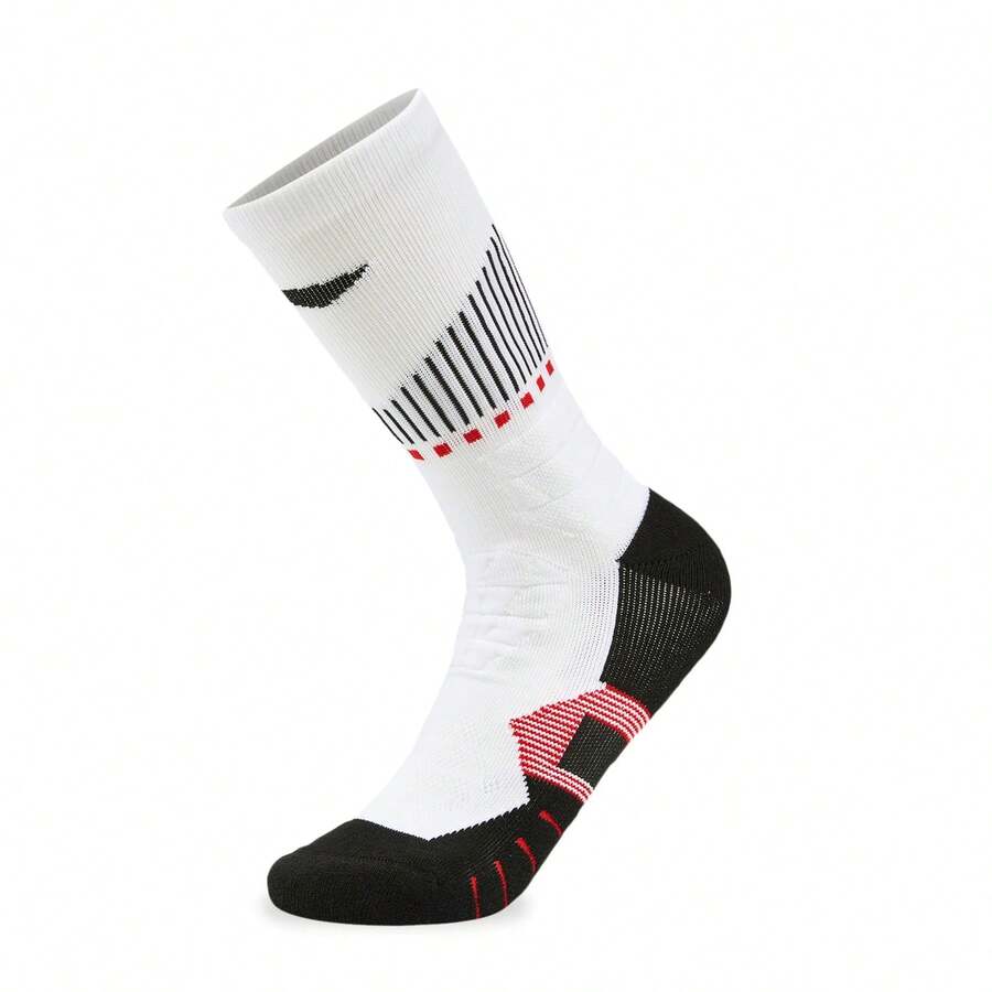 LI-NING Basketball Series Antibacterial Mid-Calf Socks Cushioned Shock Absorbing Socks for Training & Running AWLW037 - 白色/黑色/榮耀紅 - 查看 1