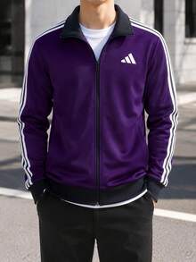 Adidas Men's 3S TRT Sports Running Fitness Training Comfortable Casual Jacket Coat KT0839 - Purple - View 2