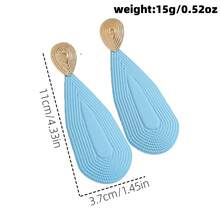 Gold Textured Stud Earrings With Light Blue Teardrop Long Dangle, Concentric Circle Pattern Matte Exaggerated Drop Earrings For Women - Multicolor - View 9
