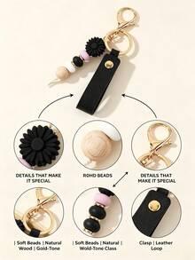1pc Creative Cartoon Daisy Flower Beaded Keychain Bag Pendant Cute Silicone Keyring All Seasons - Multicolor - View 10