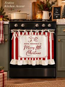 2D Flat, 2D Red And White Striped Ruffled Multi-Functional Decorative Curtain, Suitable Kitchen Skirt, Oven Cover, Washing, Dishwasher, Bathroom Window Decoration, And Kitchen, Halloween Kitchen Apron,Christmas Kitchen Apron - Multicolor - View 6