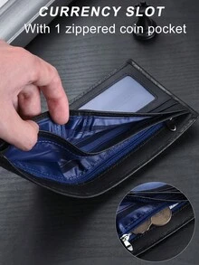 VINCESS New Men's Genuine Leather Wallet, RFID Blocking, Fashionable Soft Leather Texture Design, Premium Multi-Card Slot Large Capacity Casual Fashion Wallet, With Transparent Window ID Holder, Men's Cowhide Leather Fashion Wallet, For Daily Use, Gift For Men On Holidays, Christmas Gift - Black - View 5