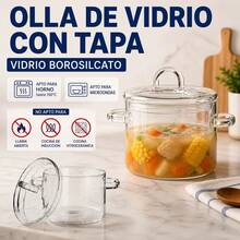 1-Liter Transparent Borosilicate Glass Pot With Lid And Side Handles, Heat-Resistant Kitchen Container For Food Preparation, Dimensions 19 X 13.5 X 13.8 Cm - View 5