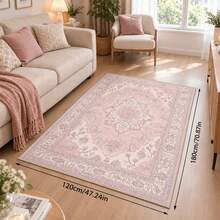 1pc Soft Pink Vintage Floral Pattern Printed Low Pile Carpet, Anti-Slip Anti-Stain Washable, Acetate Bonded Printed Rug Mat, Suitable For Living Room, Entrance, Bedside, Game Room, Home Decor, Room Decoration - Multicolor - View 2