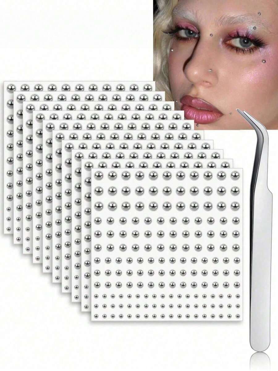 1650/825/165PCS Of 3-6mm Silver-Plated Acrylic Fake Nose Rings, Earrings, Stickers, Fake Eyebrows, Lip Rings, Non-Piercing Body Jewelry, Face Stickers, Holiday Gifts - Silver - View 1