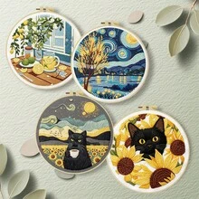 Embroidery Set, 20x20cm/7.9x7.9 Inches, Sunflower Cat, 2D Flat Printing Handmade DIY Beginner Embroidery Set, Including Embroidery Cloth,Instruction Manual,Embroidery Frame And Needle And Thread, Handmade Artwork As A Gift For Friends Or Famil - 20x20cm/7.9x7.9 In - View 11