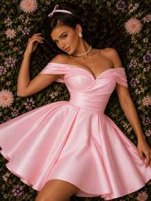Smilprince Women's Pink Off Shoulder Formal Evening Gown, Summer Fall Wedding Guest Party Special Occasion Chic Date Night Gala Reception Cocktail Outfit - Pink - View 6