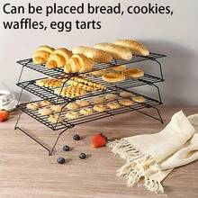 1/2/3/4/5 Tier Stainless Steel Cooling Rack Set, Kitchen Baking Tools, Small Kitchen Gadgets, Multi-Functional Storage Rack - Non-Stick, Stackable, Suitable For Oven, Baking And Cooking - Easy To Clean, Durable Kitchen Essential, Holiday Gift - Black - View 6